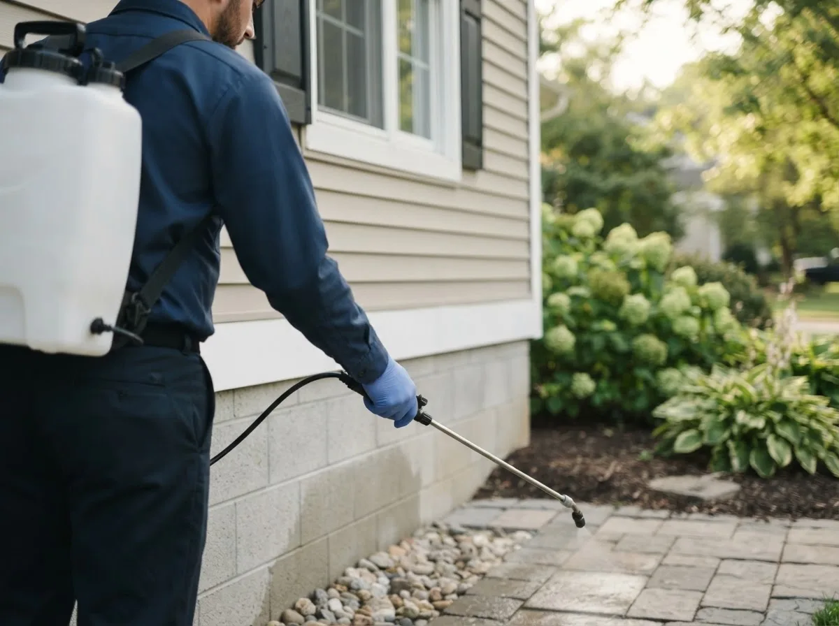 Pest control technician inspecting a home in Anchor, IL
